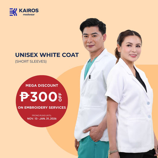 [NO EMBROIDERY] KAIROS Doctor's WHITE COAT UNISEX Short Sleeve Gabardine Fabric