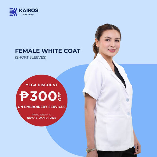 [NO EMBROIDERY] KAIROS Doctor's FEMALE WHITE COAT Short Sleeve Gabardine Fabric