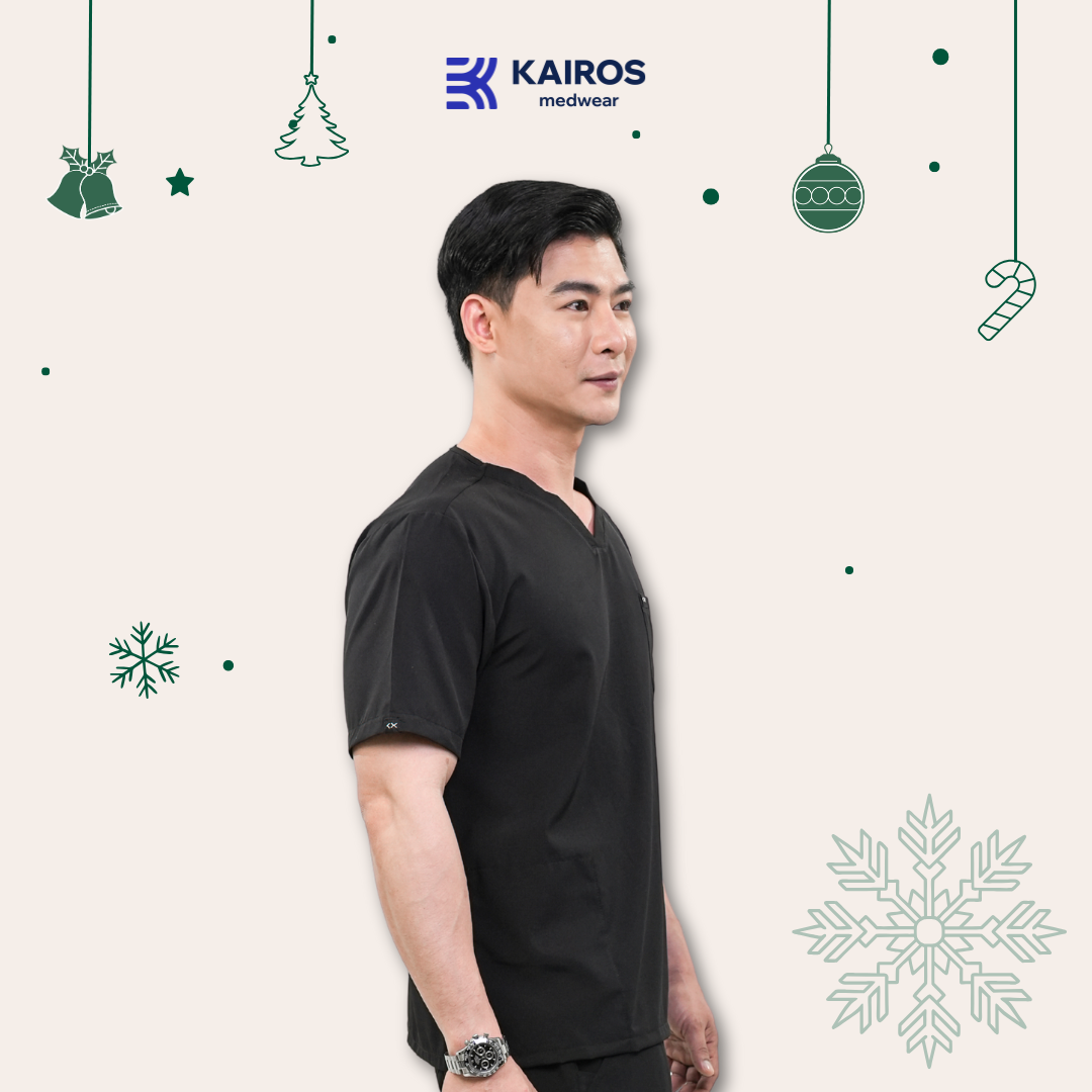 [MALE TOPS ONLY, NO EMBRO] KAIROS SCRUB SUITS ONYX BLACK TOP FOR MALE | PureComfort Fabric