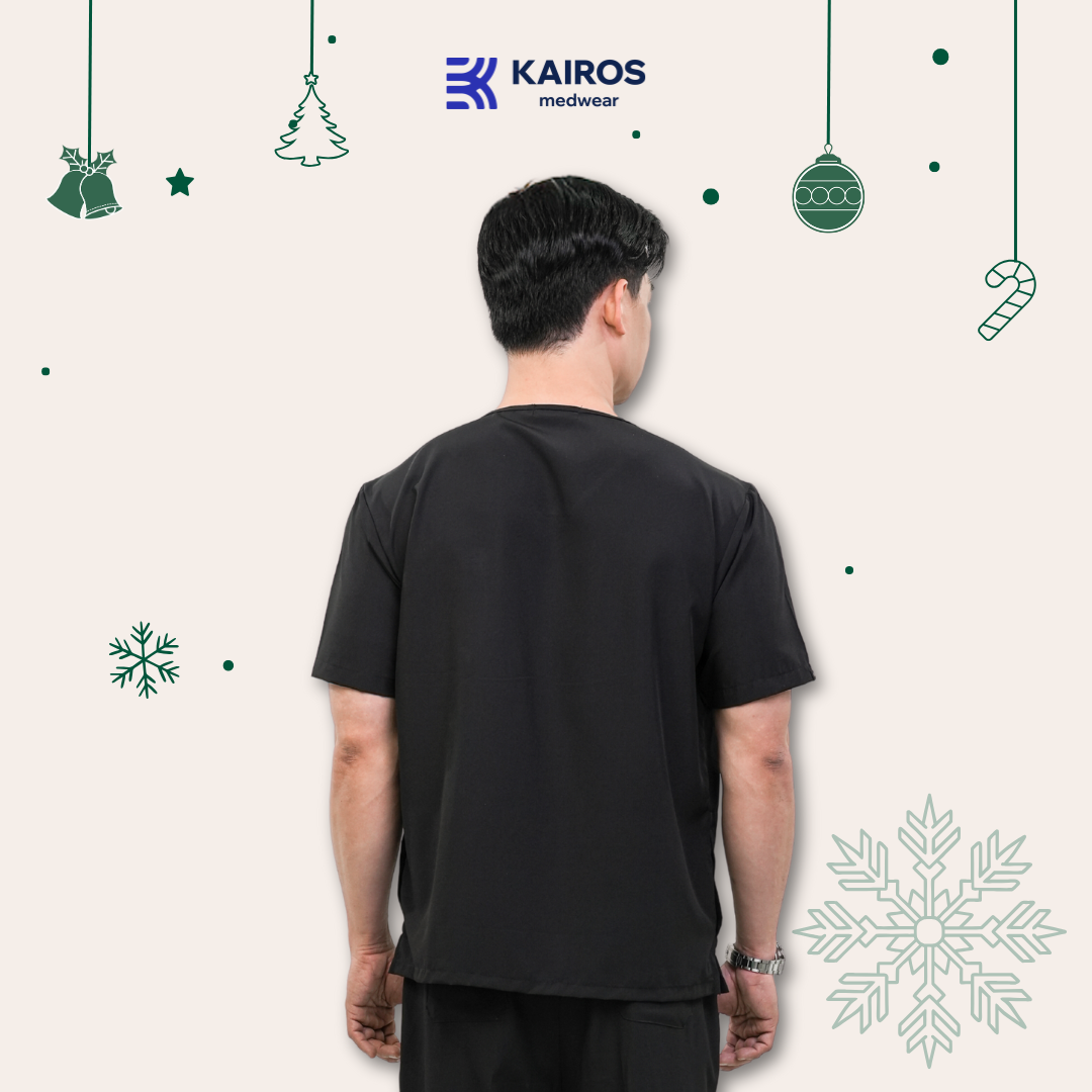 [MALE TOPS ONLY, NO EMBRO] KAIROS SCRUB SUITS ONYX BLACK TOP FOR MALE | PureComfort Fabric