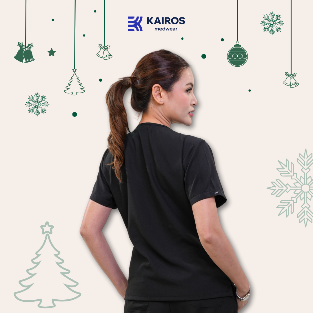 [FEMALE TOPS ONLY, NO EMBRO] KAIROS SCRUB SUITS ONYX BLACK TOP FOR FEMALE | PureComfort Fabric