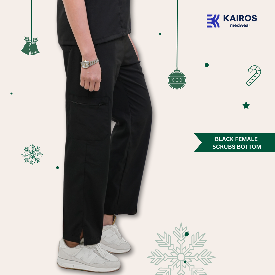 [FEMALE BOTTOMS ONLY] KAIROS SCRUB SUITS ONYX BLACK BOTTOM FOR FEMALE | PureComfort Fabric