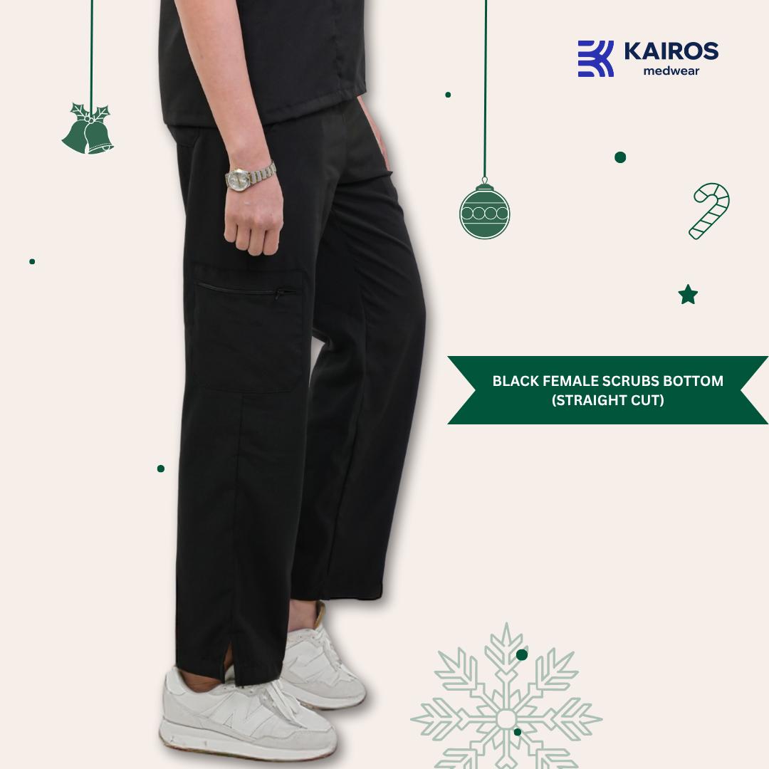 [FEMALE BOTTOMS ONLY] KAIROS SCRUB SUITS ONYX BLACK BOTTOM FOR FEMALE | PureComfort Fabric