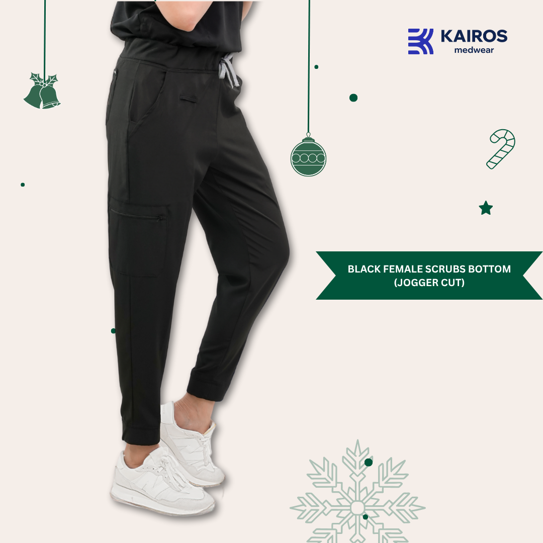 [FEMALE BOTTOMS ONLY] KAIROS SCRUB SUITS ONYX BLACK BOTTOM FOR FEMALE | PureComfort Fabric