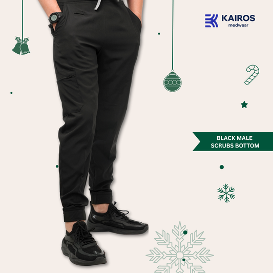 [MALE BOTTOMS ONLY] KAIROS SCRUB SUITS ONYX BLACK BOTTOM FOR MALE | PureComfort Fabric Technology
