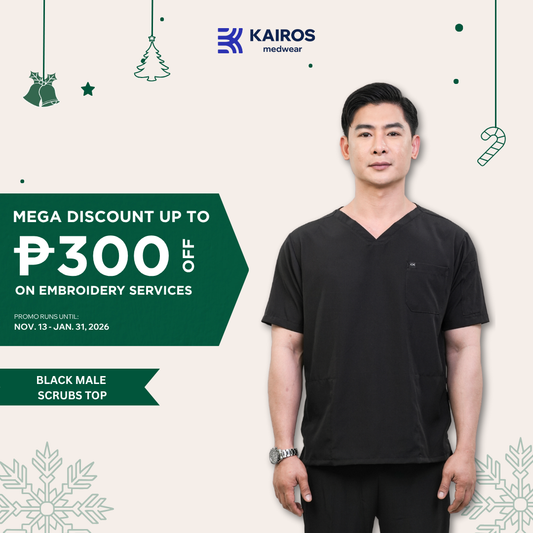 [MALE TOPS ONLY, NO EMBRO] KAIROS SCRUB SUITS ONYX BLACK TOP FOR MALE | PureComfort Fabric