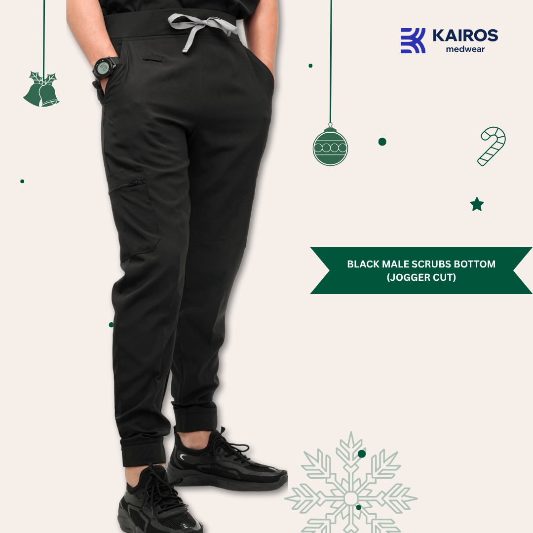[MALE BOTTOMS ONLY] KAIROS SCRUB SUITS ONYX BLACK BOTTOM FOR MALE | PureComfort Fabric Technology