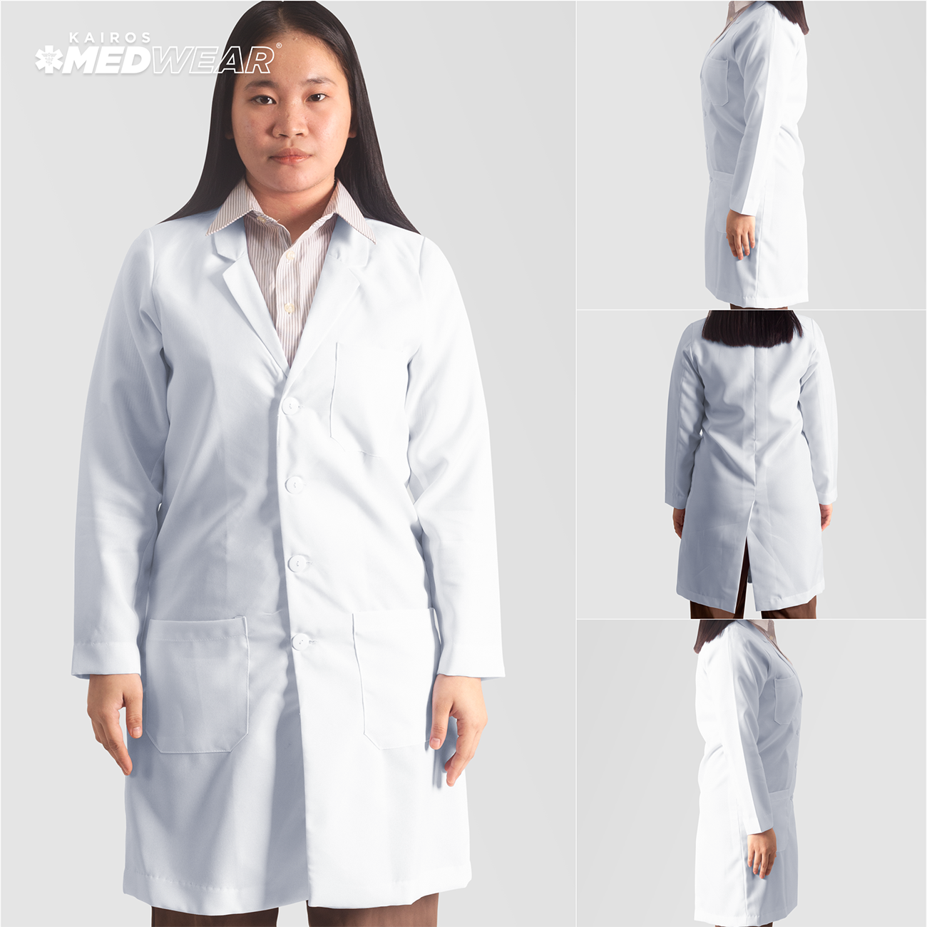 [NO EMBROIDERY] KAIROS Laboratory Gown Long Sleeves Doctor's Gown Katrina White Fabric