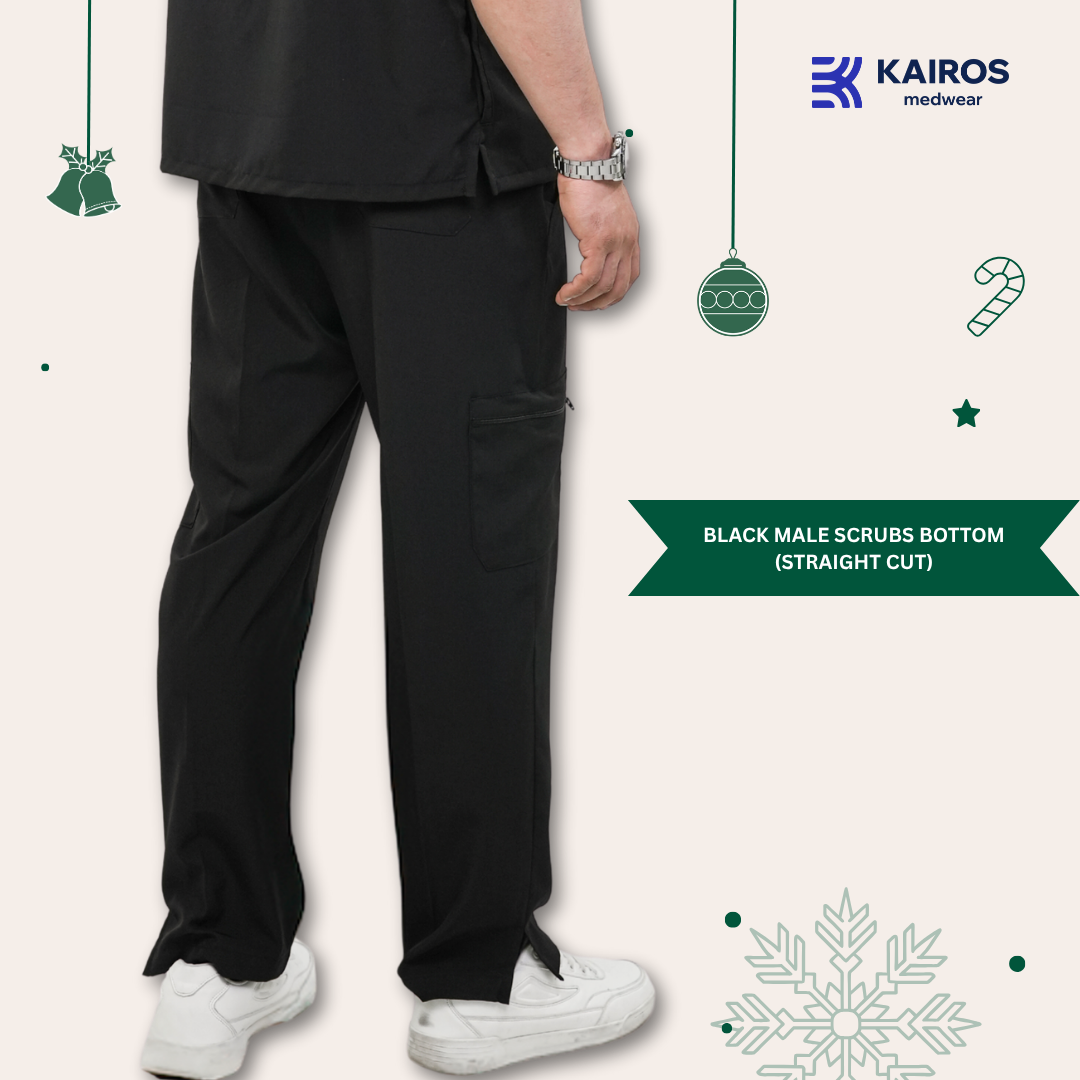 [MALE BOTTOMS ONLY] KAIROS SCRUB SUITS ONYX BLACK BOTTOM FOR MALE | PureComfort Fabric Technology
