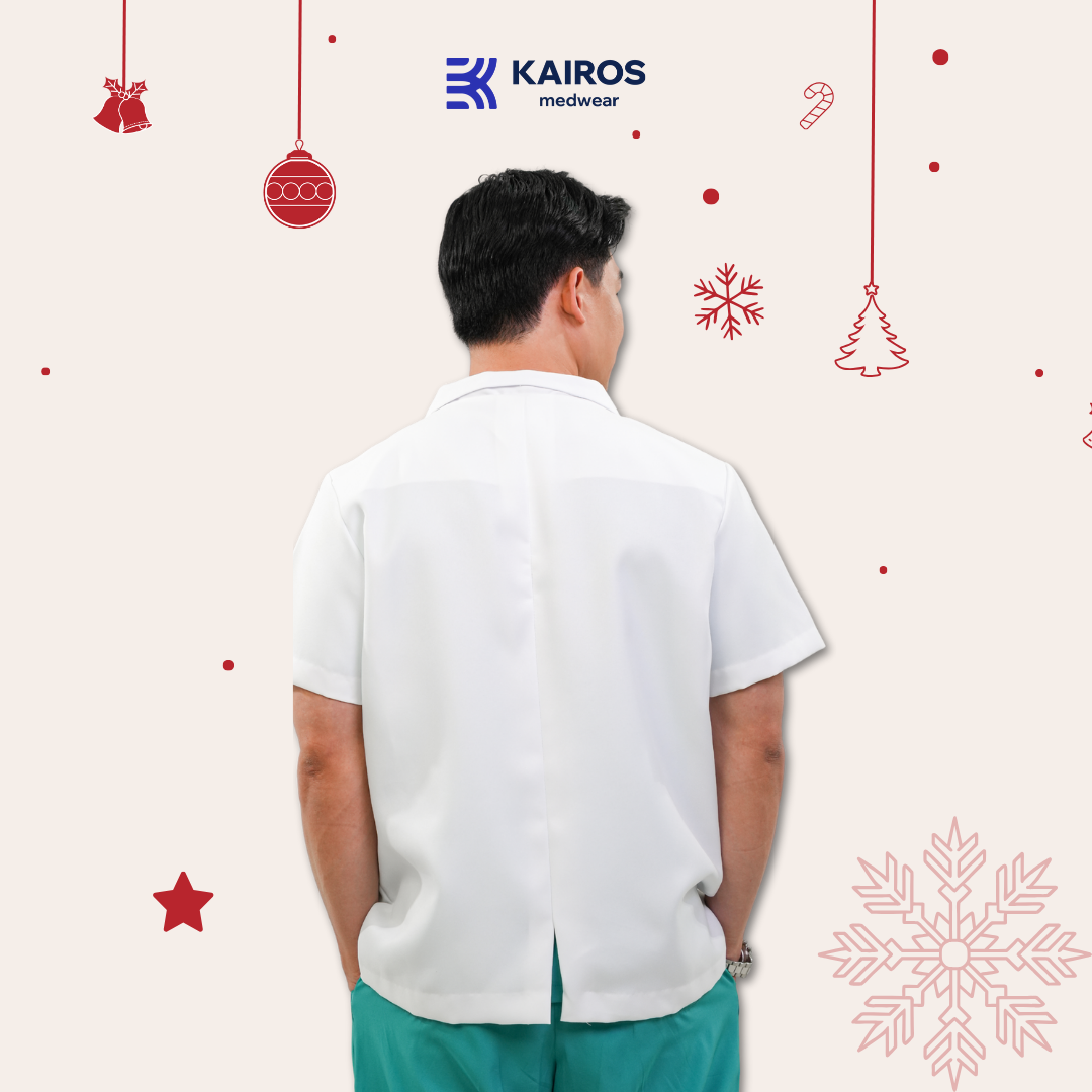 [NO EMBROIDERY] KAIROS Doctor's WHITE COAT UNISEX Short Sleeve Gabardine Fabric