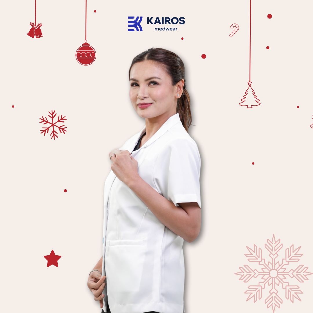[NO EMBROIDERY] KAIROS Doctor's WHITE COAT UNISEX Short Sleeve Gabardine Fabric