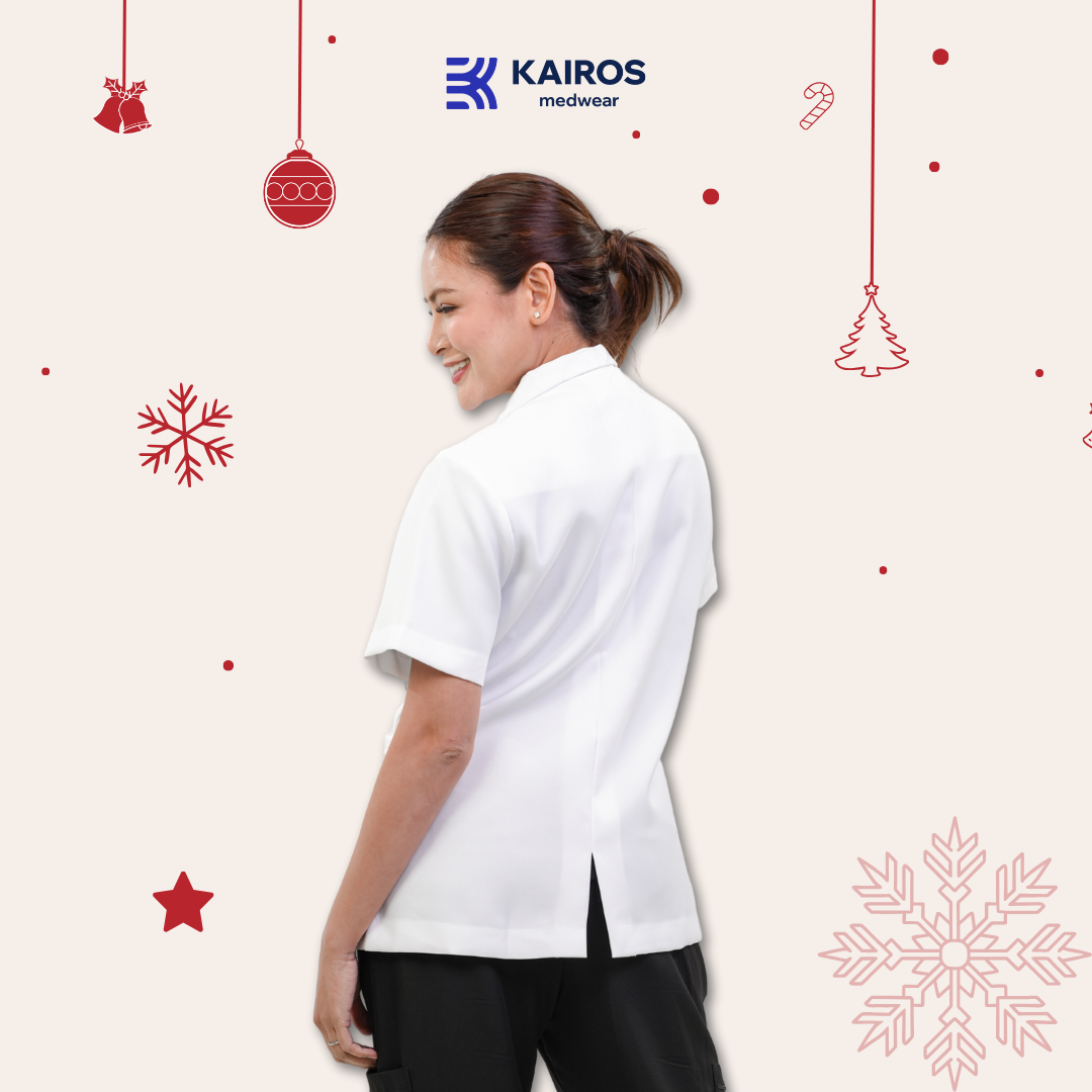 [NO EMBROIDERY] KAIROS Doctor's WHITE COAT UNISEX Short Sleeve Gabardine Fabric