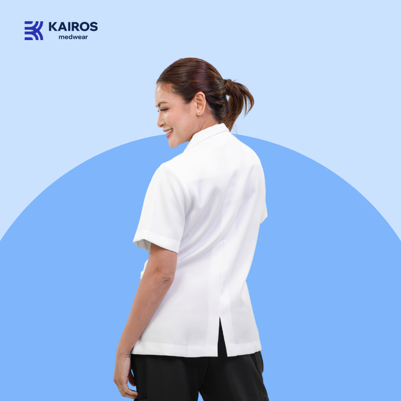 [NO EMBROIDERY] KAIROS Doctor's FEMALE WHITE COAT Short Sleeve Gabardine Fabric