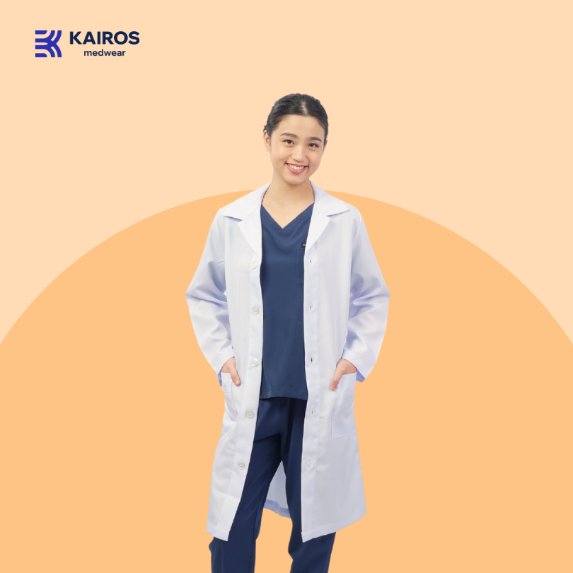 [NO EMBROIDERY] KAIROS Laboratory Gown Long Sleeves Doctor's Gown Katrina White Fabric