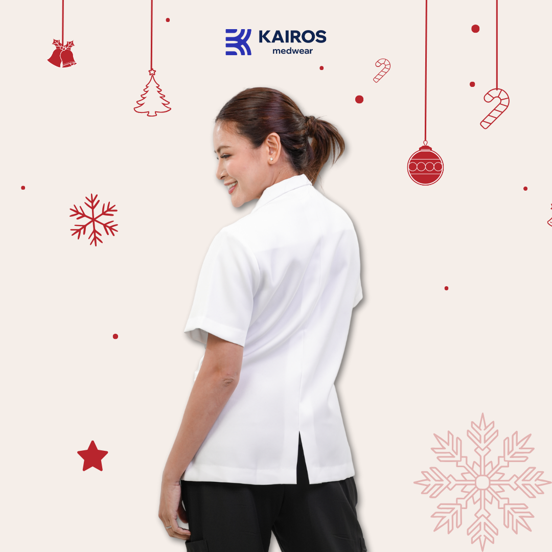 [NO EMBROIDERY] KAIROS Doctor's FEMALE WHITE COAT Short Sleeve Gabardine Fabric