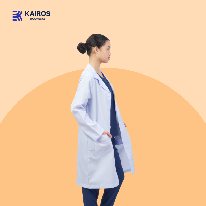 [NO EMBROIDERY] KAIROS Laboratory Gown Long Sleeves Doctor's Gown Katrina White Fabric