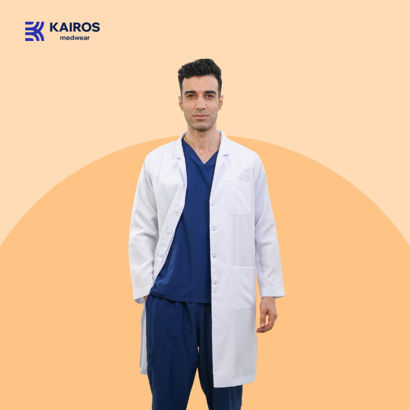 [NO EMBROIDERY] KAIROS Laboratory Gown Long Sleeves Doctor's Gown Katrina White Fabric