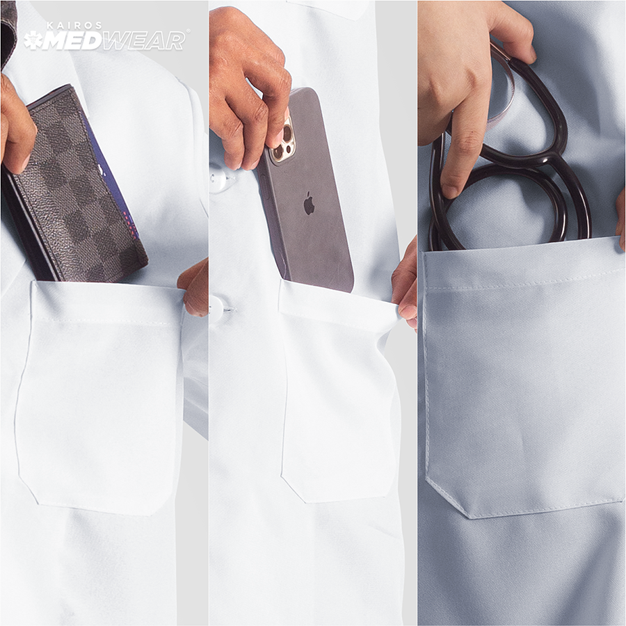 [NO EMBROIDERY] KAIROS Laboratory Gown Long Sleeves Doctor's Gown Katrina White Fabric