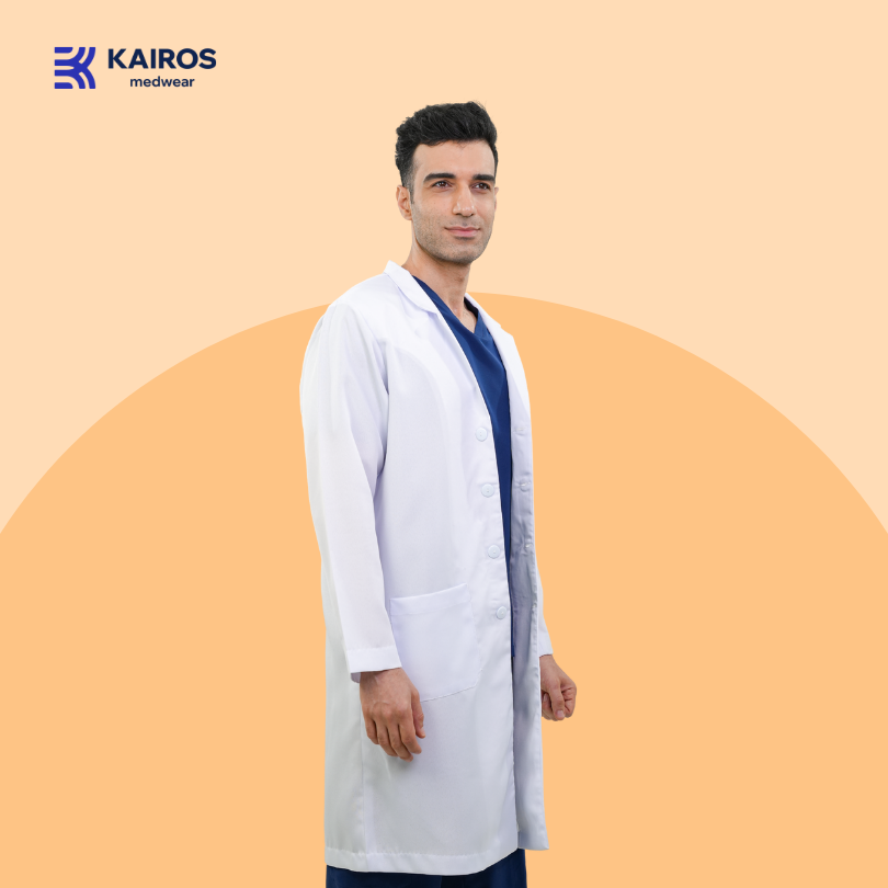 [NO EMBROIDERY] KAIROS Laboratory Gown Long Sleeves Doctor's Gown Katrina White Fabric