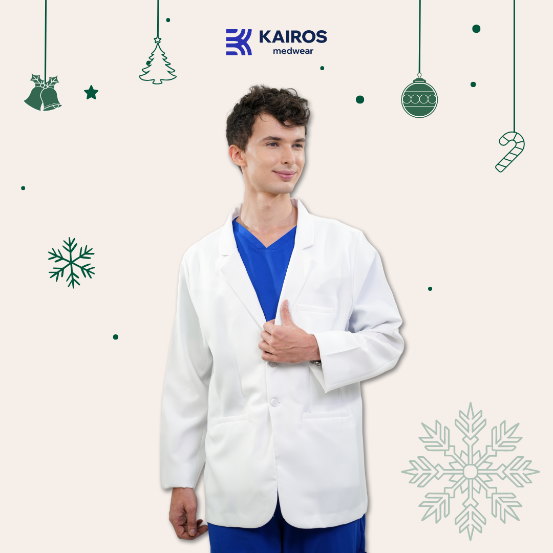 [NO EMBROIDERY] KAIROS Doctor's WHITE SUIT BLAZER UNISEX Long Sleeve Gabardine Fabric