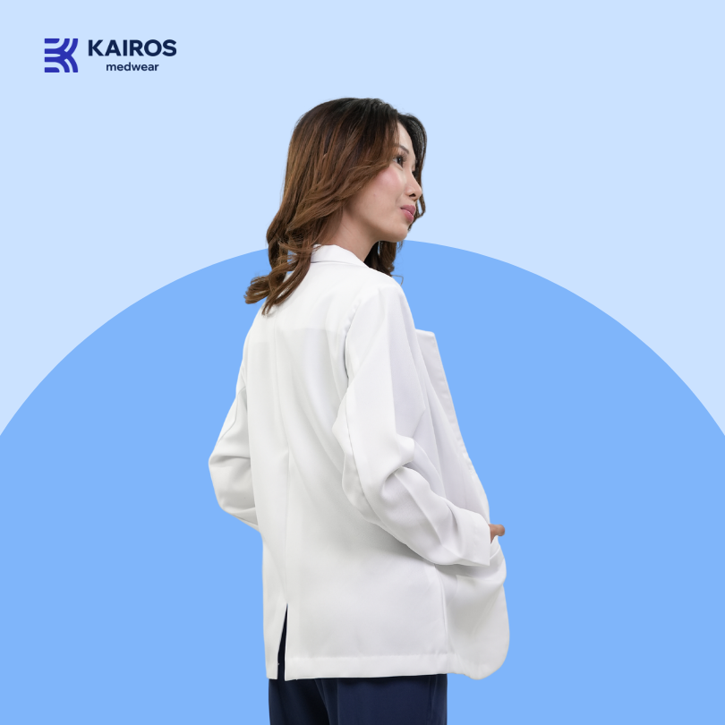 [NO EMBROIDERY] KAIROS Doctor's FEMALE WHITE COAT Short Sleeve Gabardine Fabric
