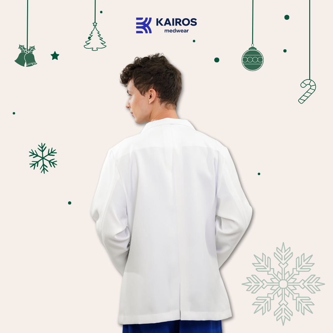 [NO EMBROIDERY] KAIROS Doctor's WHITE SUIT BLAZER UNISEX Long Sleeve Gabardine Fabric