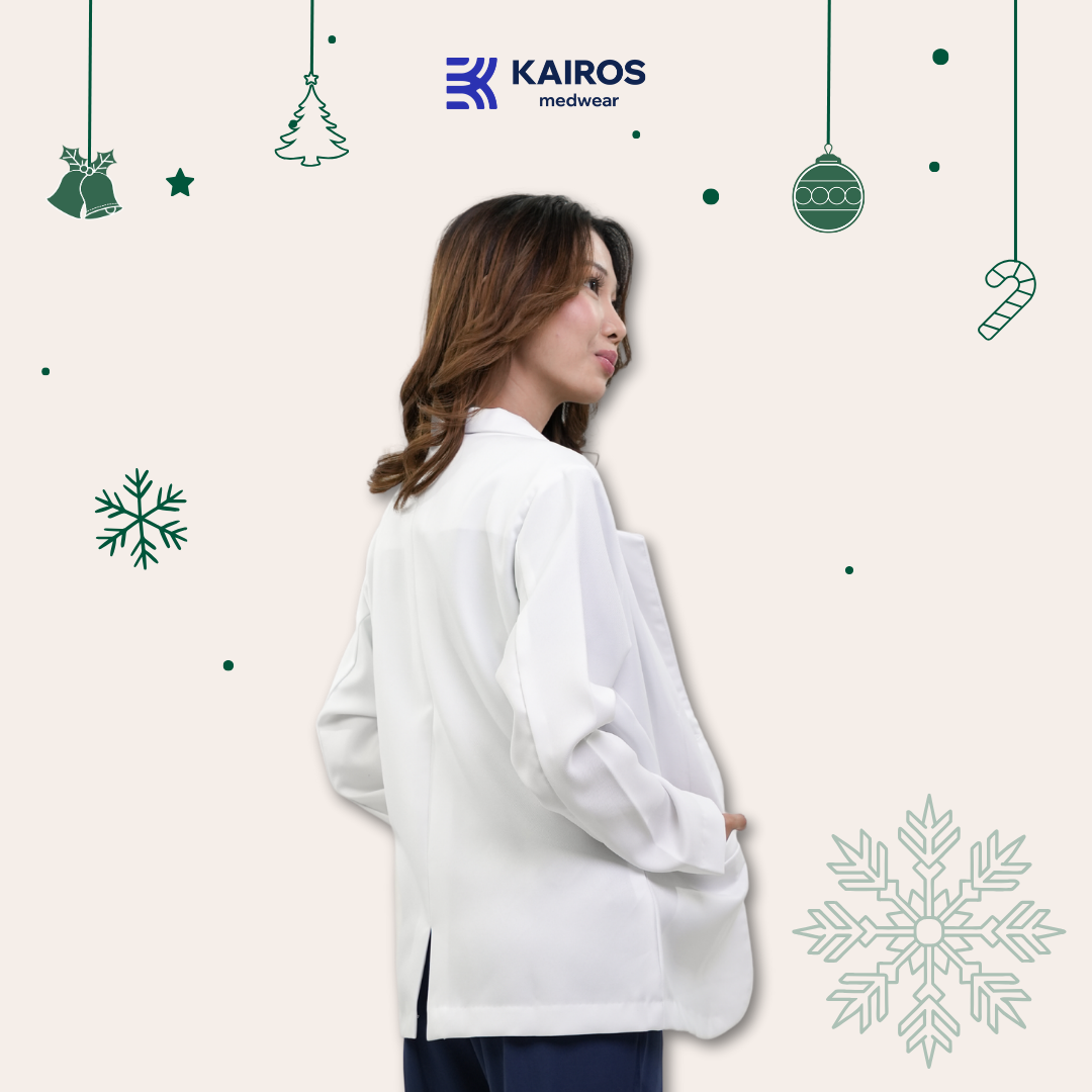 [NO EMBROIDERY] KAIROS Doctor's WHITE SUIT BLAZER UNISEX Long Sleeve Gabardine Fabric