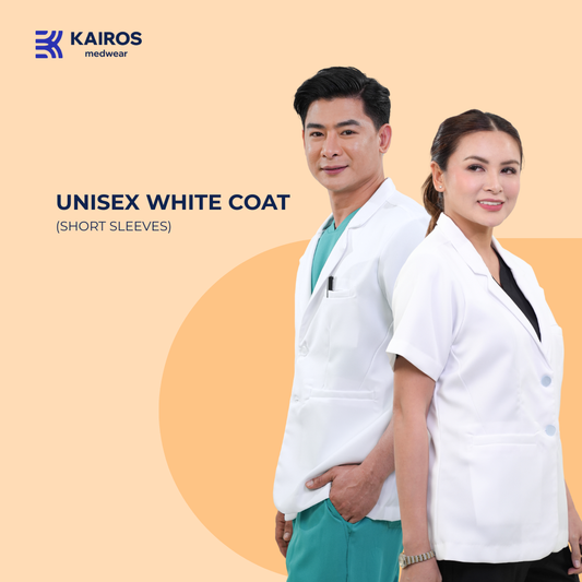 [NO EMBROIDERY] KAIROS Doctor's WHITE COAT UNISEX Short Sleeve Gabardine Fabric