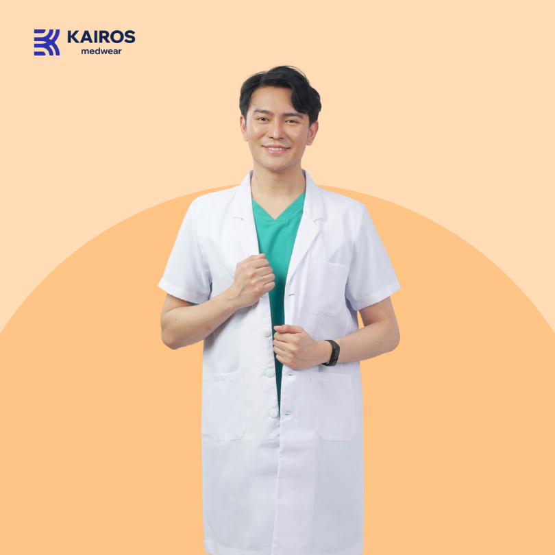 [NO EMBROIDERY] KAIROS Laboratory Gown Short Sleeves Doctor's Gown Katrina White Fabric