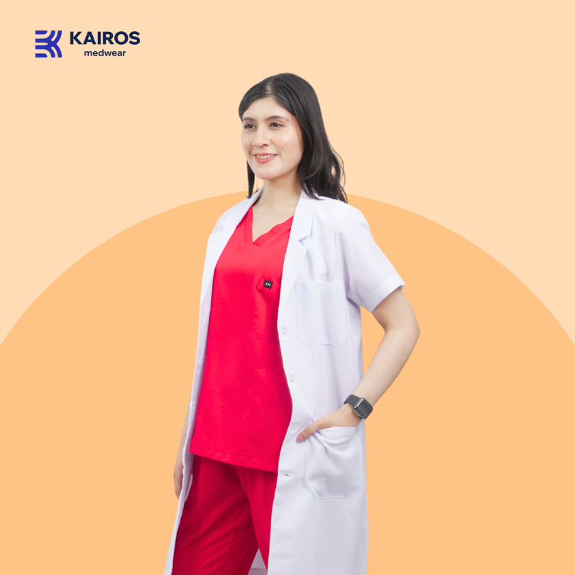 [NO EMBROIDERY] KAIROS Laboratory Gown Short Sleeves Doctor's Gown Katrina White Fabric