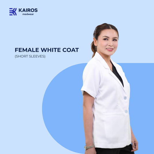 [NO EMBROIDERY] KAIROS Doctor's FEMALE WHITE COAT Short Sleeve Gabardine Fabric