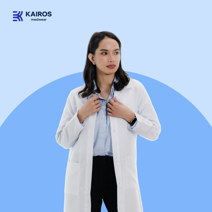 [NO EMBROIDERY] KAIROS Buttoned up Laboratory Doctor's Gown With/No BACKTACK Katrina White Fabric