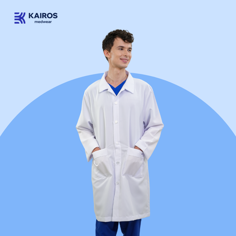[NO EMBROIDERY] KAIROS Buttoned up Laboratory Doctor's Gown With/No BACKTACK Katrina White Fabric
