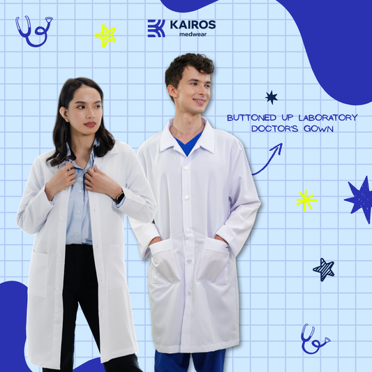 [NO EMBROIDERY] KAIROS Buttoned up Laboratory Doctor's Gown With/No BACKTACK Katrina White Fabric