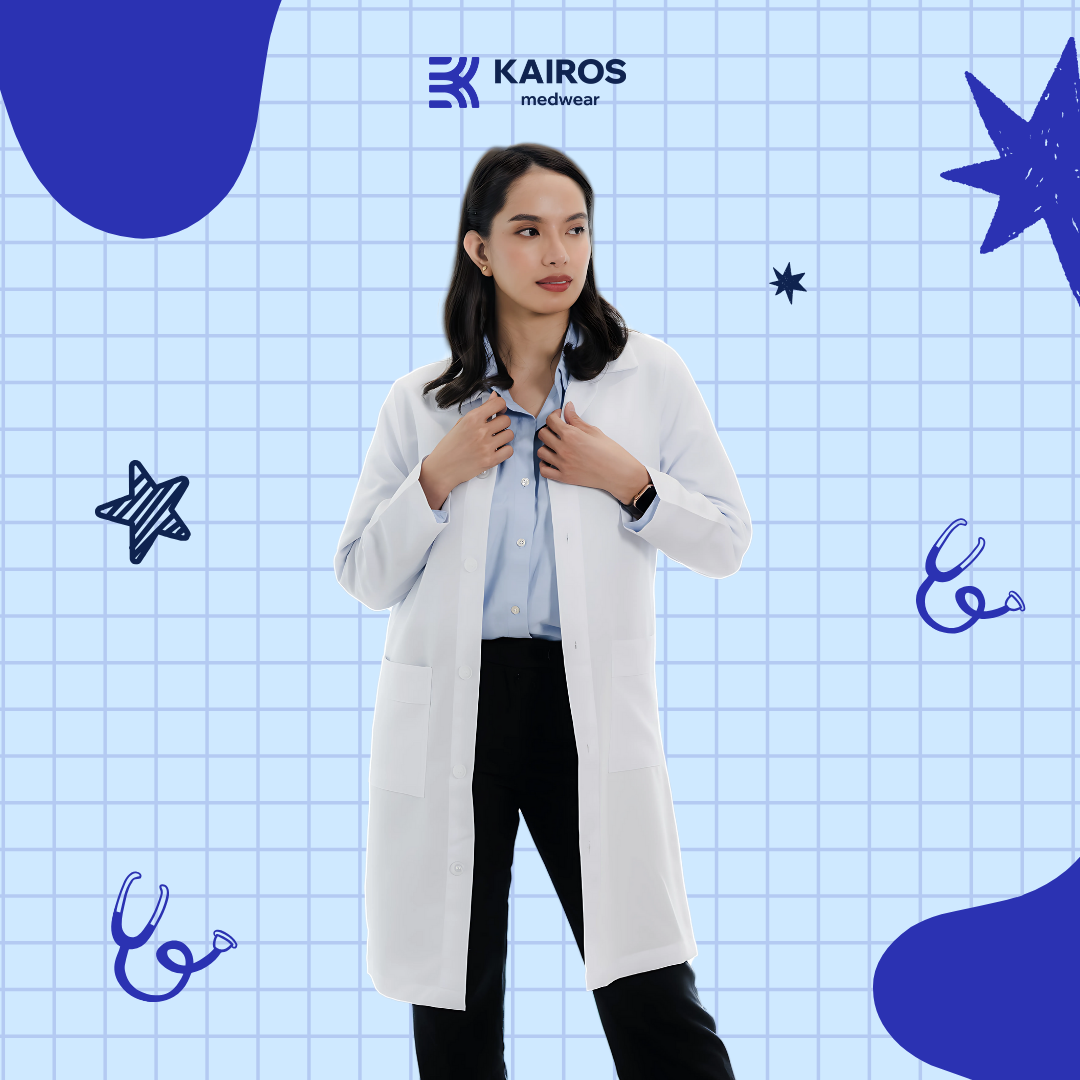 [NO EMBROIDERY] KAIROS Buttoned up Laboratory Doctor's Gown With/No BACKTACK Katrina White Fabric