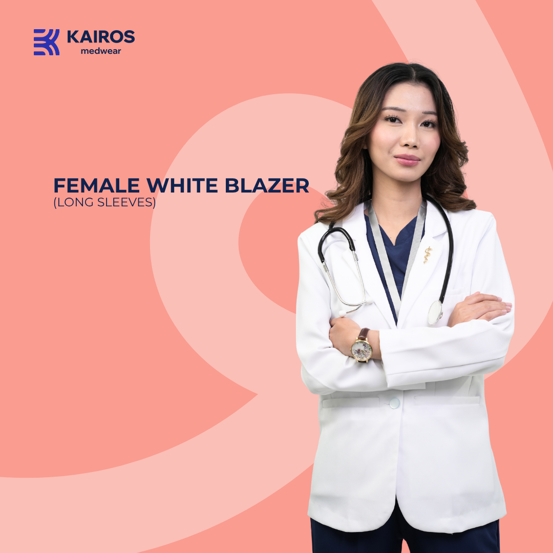 Gabardine Female White Blazer | Long Sleeves | Kairos Medwear