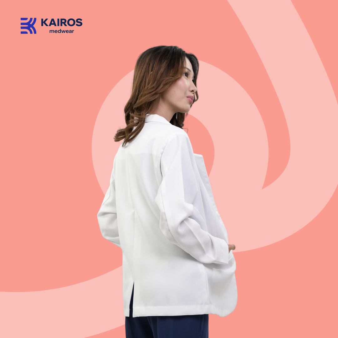 Gabardine Female White Blazer | Long Sleeves | Kairos Medwear