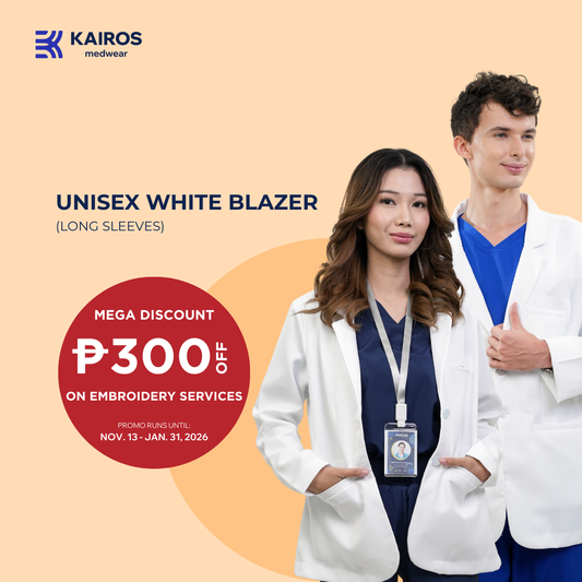 [NO EMBROIDERY] KAIROS Doctor's WHITE SUIT BLAZER UNISEX Long Sleeve Gabardine Fabric