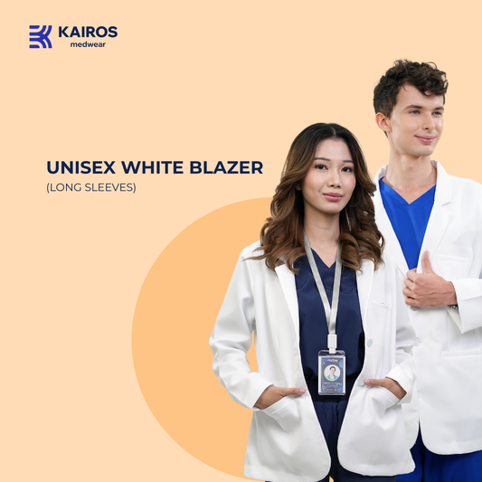 [NO EMBROIDERY] KAIROS Doctor's WHITE SUIT BLAZER UNISEX Long Sleeve Gabardine Fabric