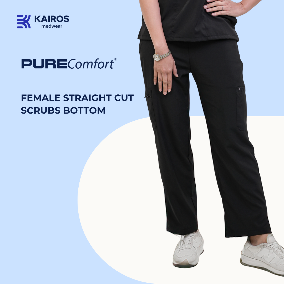 [FEMALE BOTTOMS ONLY] KAIROS SCRUB SUITS ONYX BLACKSTRAIGHT CUT PANTS FOR FEMALE | PureComfort Fabric