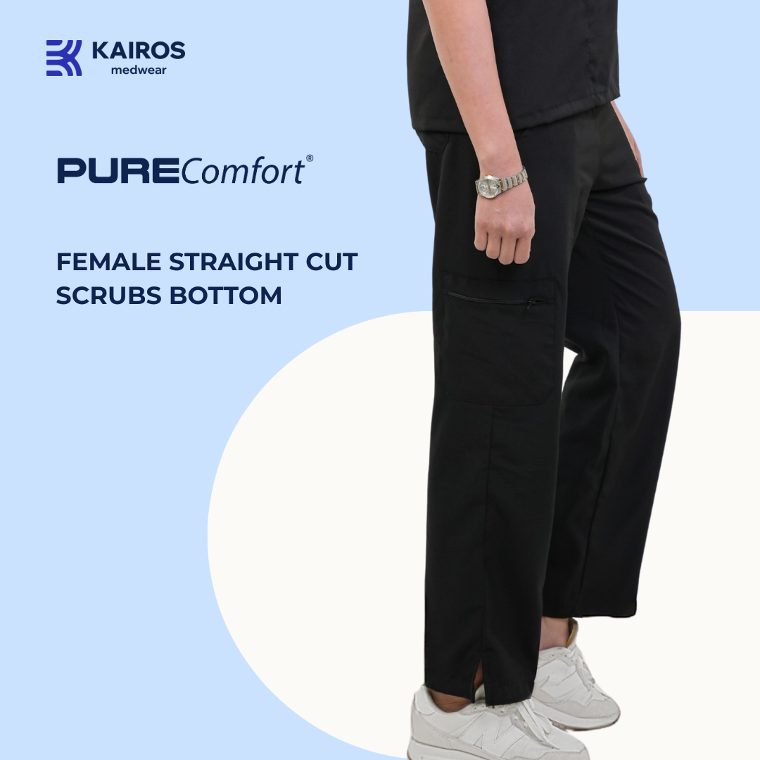 [FEMALE BOTTOMS ONLY] KAIROS SCRUB SUITS ONYX BLACKSTRAIGHT CUT PANTS FOR FEMALE | PureComfort Fabric