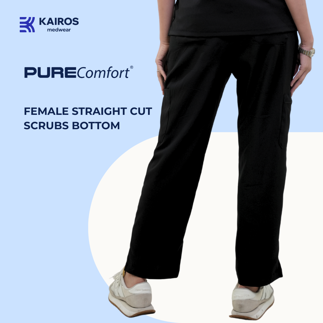[FEMALE BOTTOMS ONLY] KAIROS SCRUB SUITS ONYX BLACKSTRAIGHT CUT PANTS FOR FEMALE | PureComfort Fabric