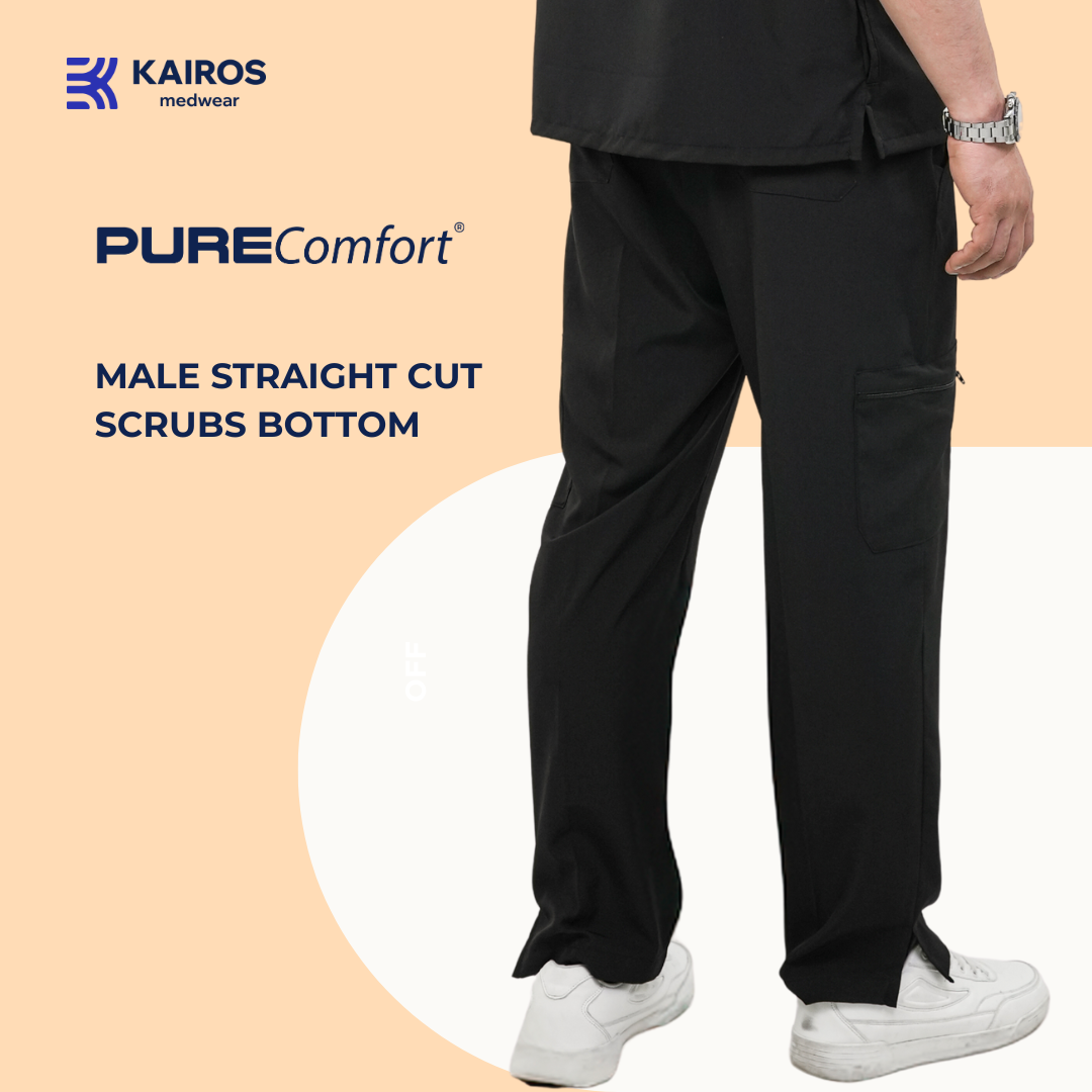 [MALE BOTTOMS ONLY] KAIROS SCRUB SUITS ONYX BLACK STRAIGHT CUT PANTS FOR MALE | PureComfort Fabric Technology