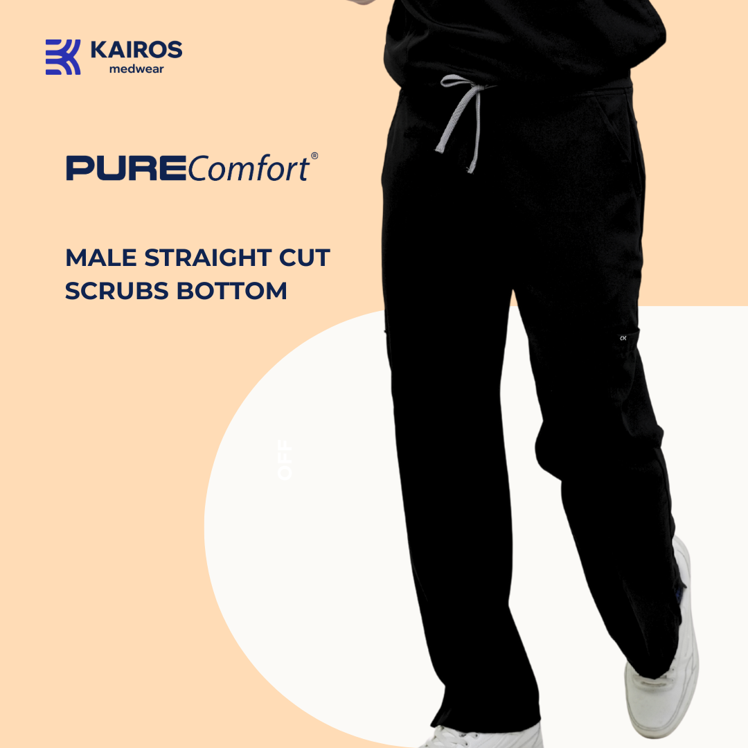 [MALE BOTTOMS ONLY] KAIROS SCRUB SUITS ONYX BLACK STRAIGHT CUT PANTS FOR MALE | PureComfort Fabric Technology