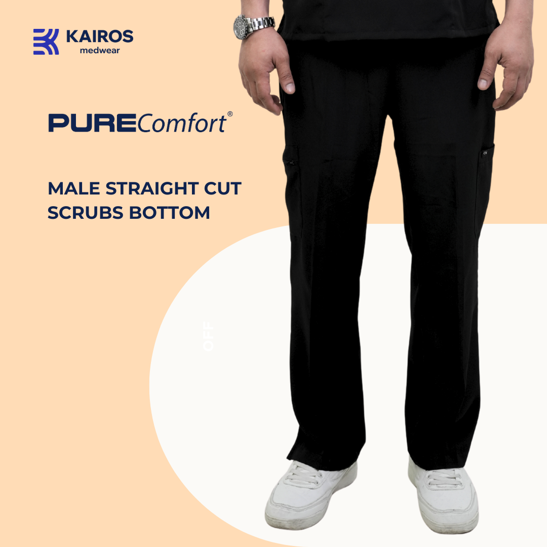 [MALE BOTTOMS ONLY] KAIROS SCRUB SUITS ONYX BLACK STRAIGHT CUT PANTS FOR MALE | PureComfort Fabric Technology