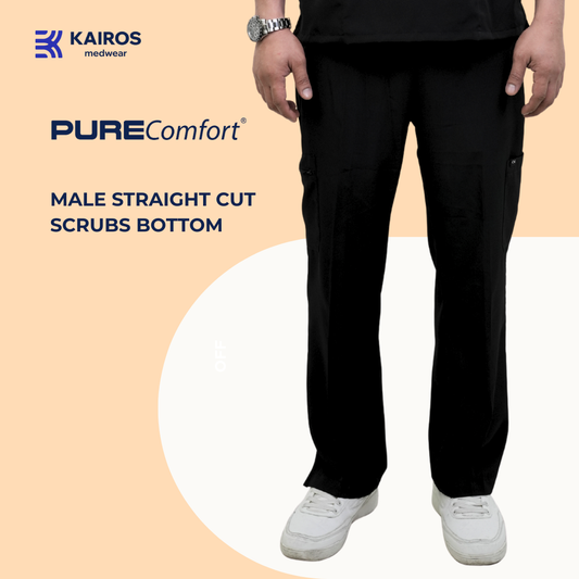 [MALE BOTTOMS ONLY] KAIROS SCRUB SUITS ONYX BLACK STRAIGHT CUT PANTS FOR MALE | PureComfort Fabric Technology