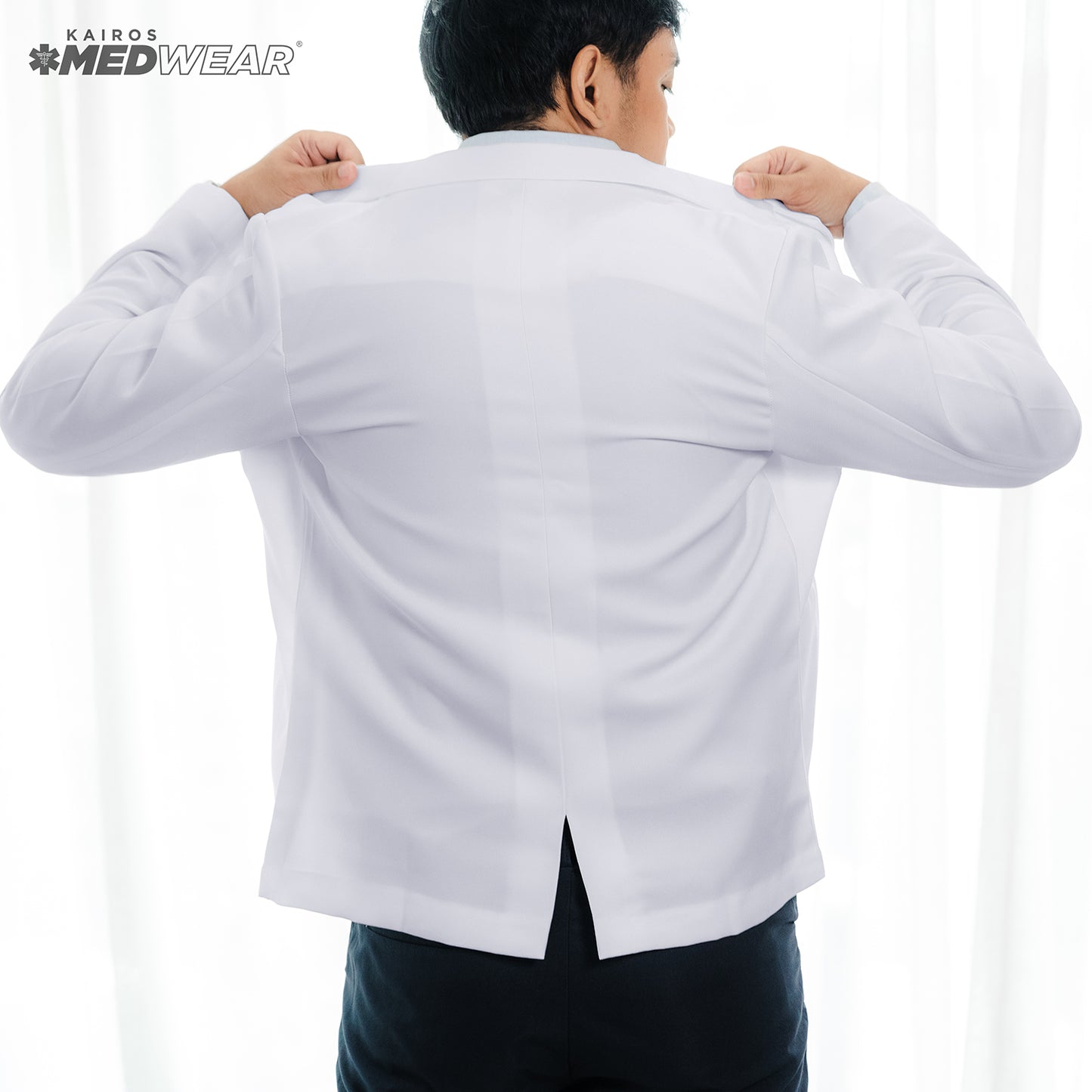 [NO EMBROIDERY] KAIROS Doctor's WHITE SUIT BLAZER UNISEX Long Sleeve Gabardine Fabric