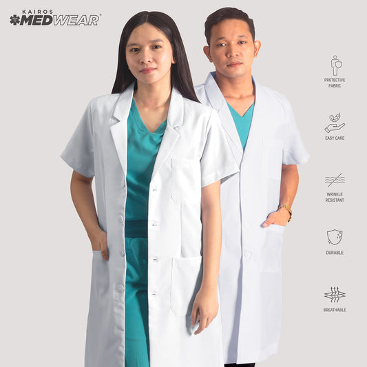 [NO EMBROIDERY] KAIROS Laboratory Gown Short Sleeves Doctor's Gown Katrina White Fabric
