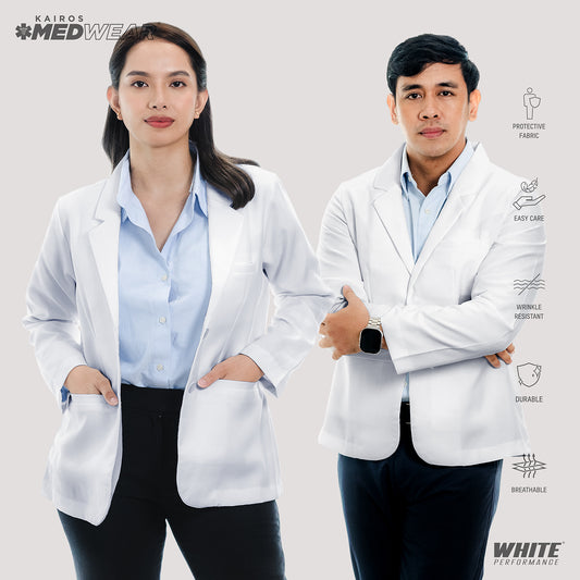 [NO EMBROIDERY] KAIROS Doctor's WHITE SUIT BLAZER UNISEX Long Sleeve Gabardine Fabric
