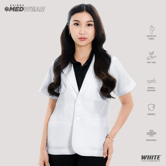 [NO EMBROIDERY] KAIROS Doctor's FEMALE WHITE COAT Short Sleeve Gabardine Fabric